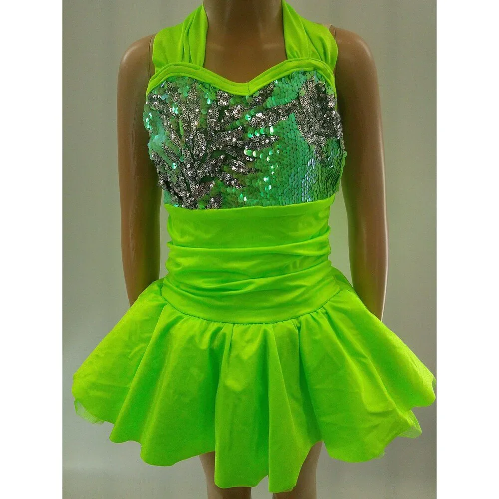 Pre-Owned Dance Costume Medium Child Green Costume Gallery 17300 Jazz Tap Clogg